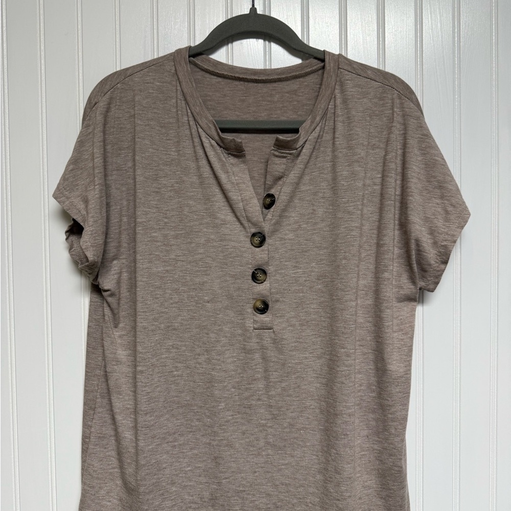 Casual Brown Button-Up Women's Top